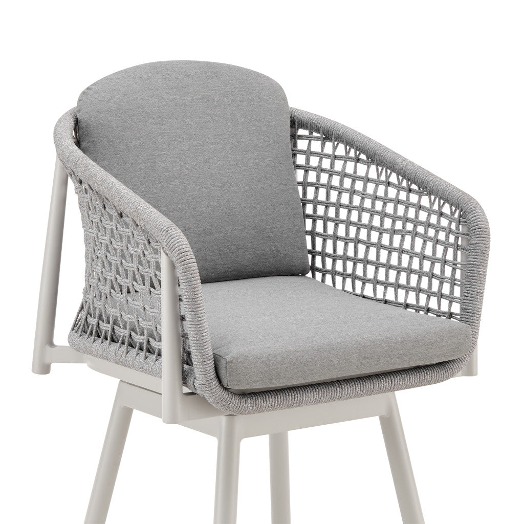 40" Light Gray Metal Swivel Outdoor Counter Height Bar chair with Footrest-Outdoor Bar Chairs-DECOROLALA