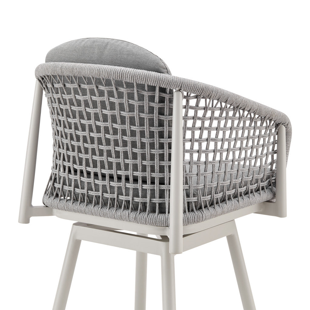 40" Light Gray Metal Swivel Outdoor Counter Height Bar chair with Footrest-Outdoor Bar Chairs-DECOROLALA