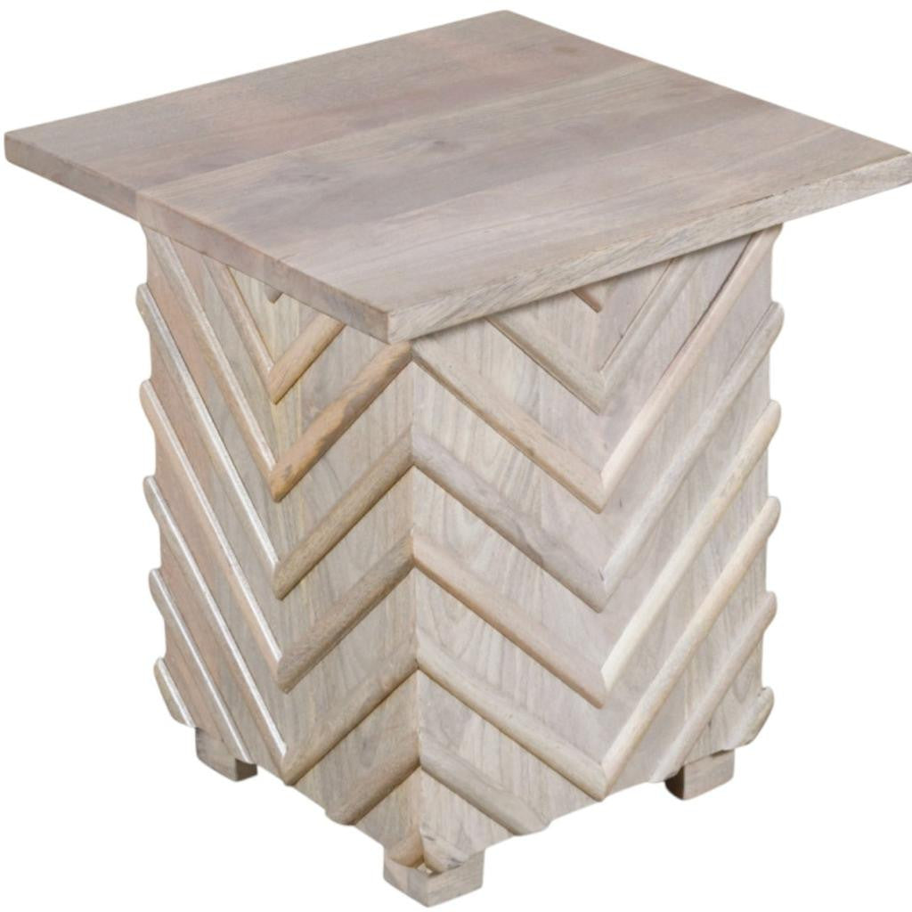 24" White Distressed Solid Wood Square End Table-End-Side Tables-DECOROLALA