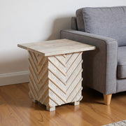 24" White Distressed Solid Wood Square End Table-End-Side Tables-DECOROLALA