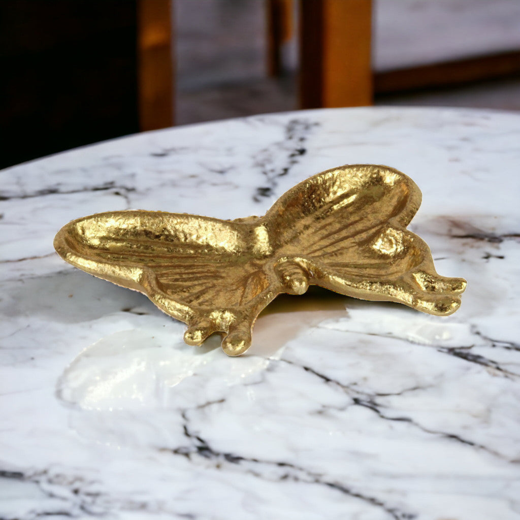 6" Gold Cast Iron Butterfly Handmade Trinket Tray-7