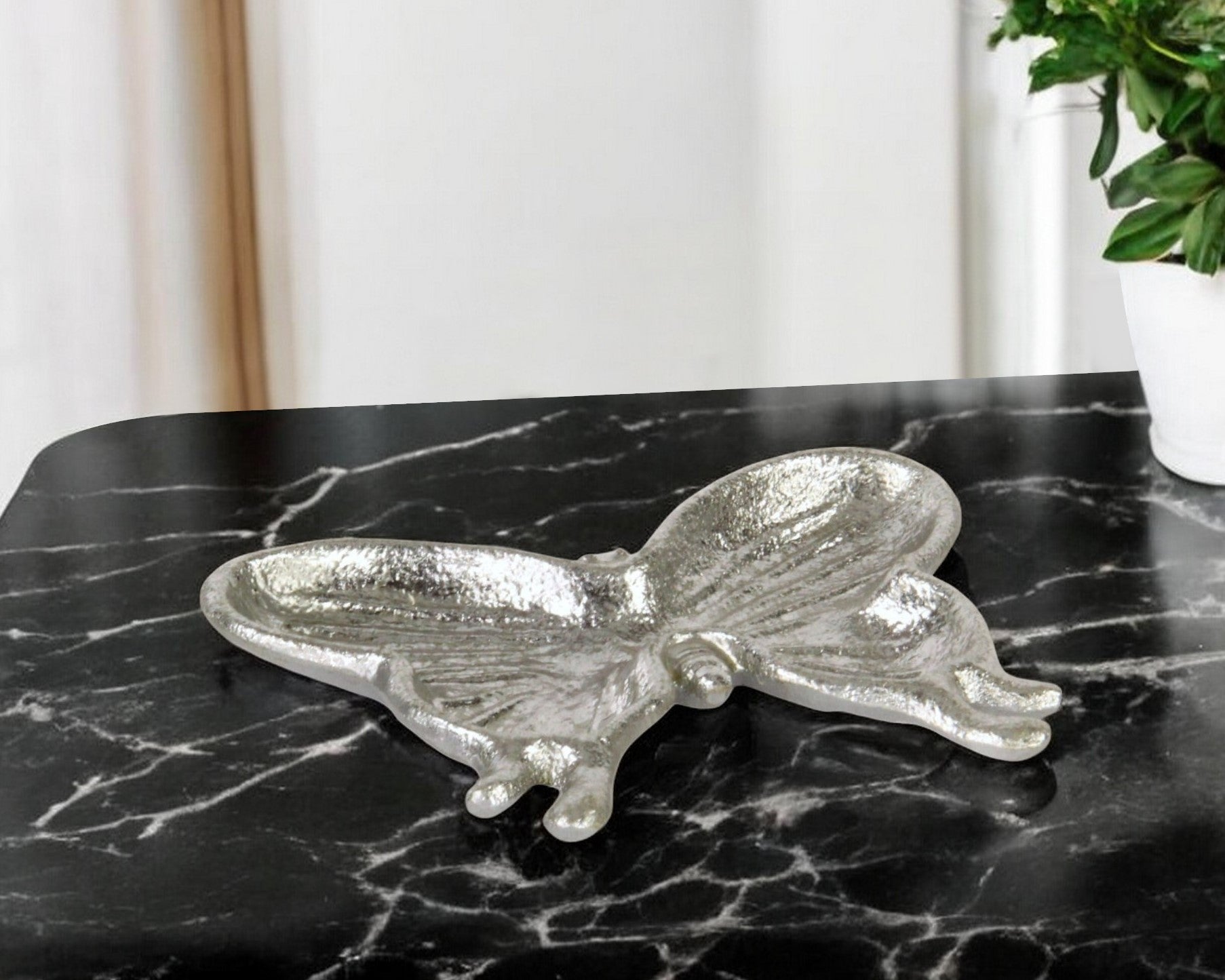 6" Silver Cast Iron Butterfly Handmade Trinket Tray-0