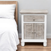 28" White And Gray Solid Wood One Drawer Nightstand With USB-Nightstands & Bedside Tables-DECOROLALA