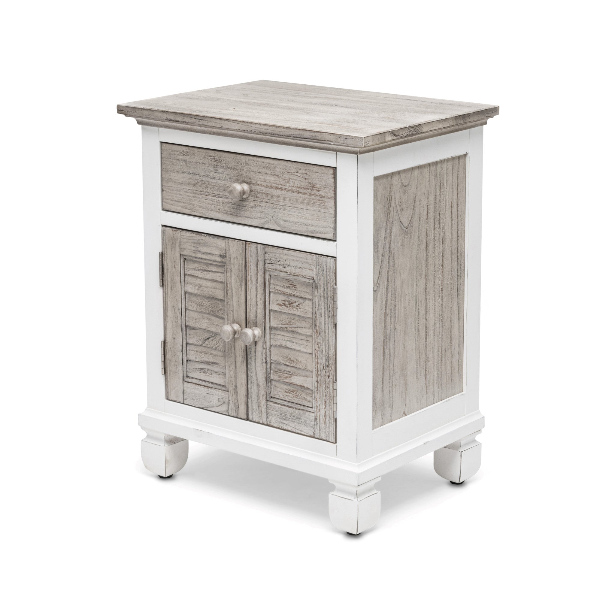 28" White And Gray Solid Wood One Drawer Nightstand With USB-Nightstands & Bedside Tables-DECOROLALA