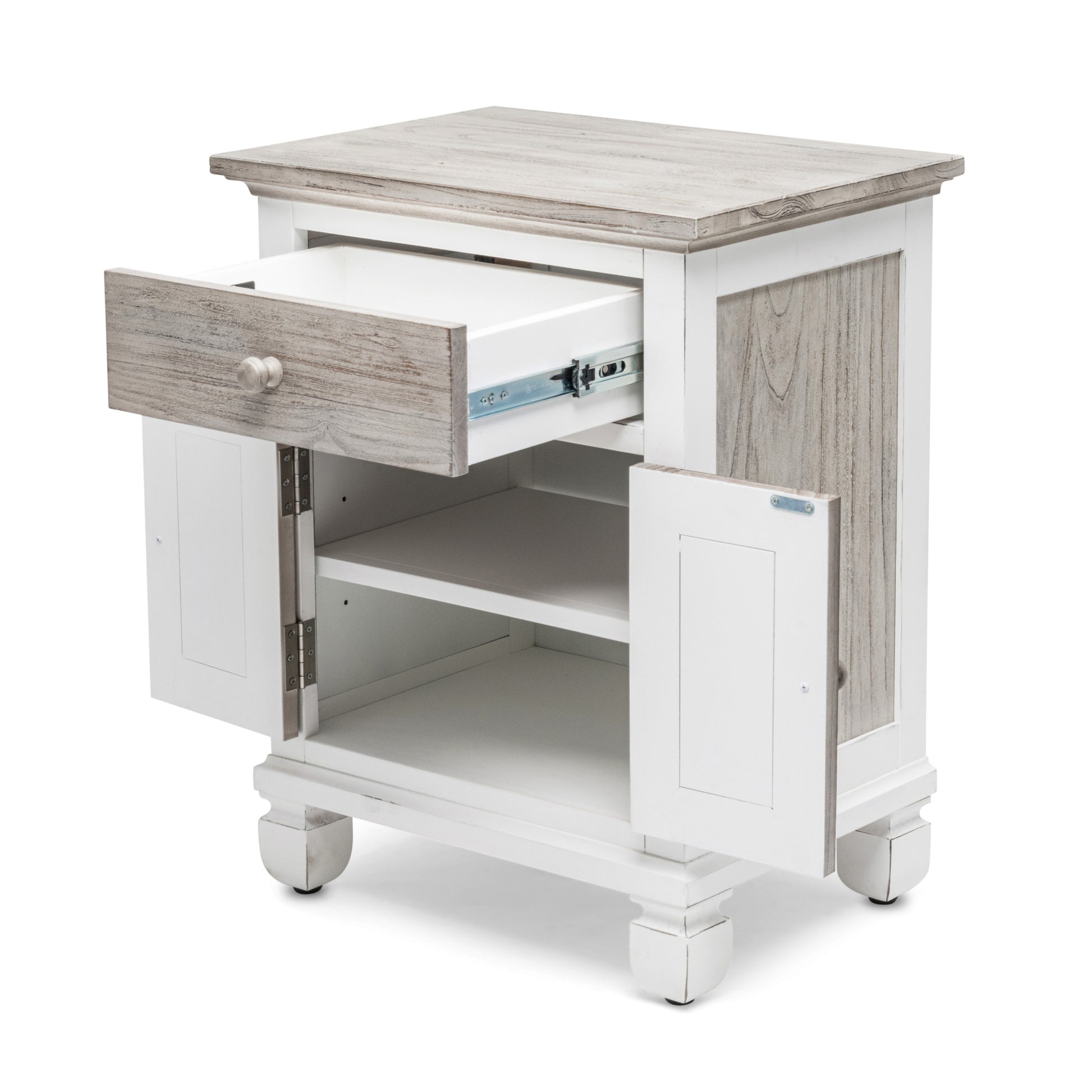 28" White And Gray Solid Wood One Drawer Nightstand With USB-Nightstands & Bedside Tables-DECOROLALA