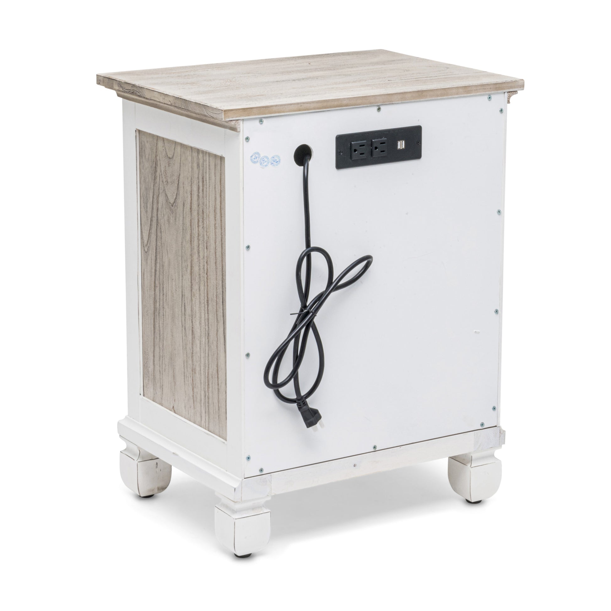 28" White And Gray Solid Wood One Drawer Nightstand With USB-Nightstands & Bedside Tables-DECOROLALA