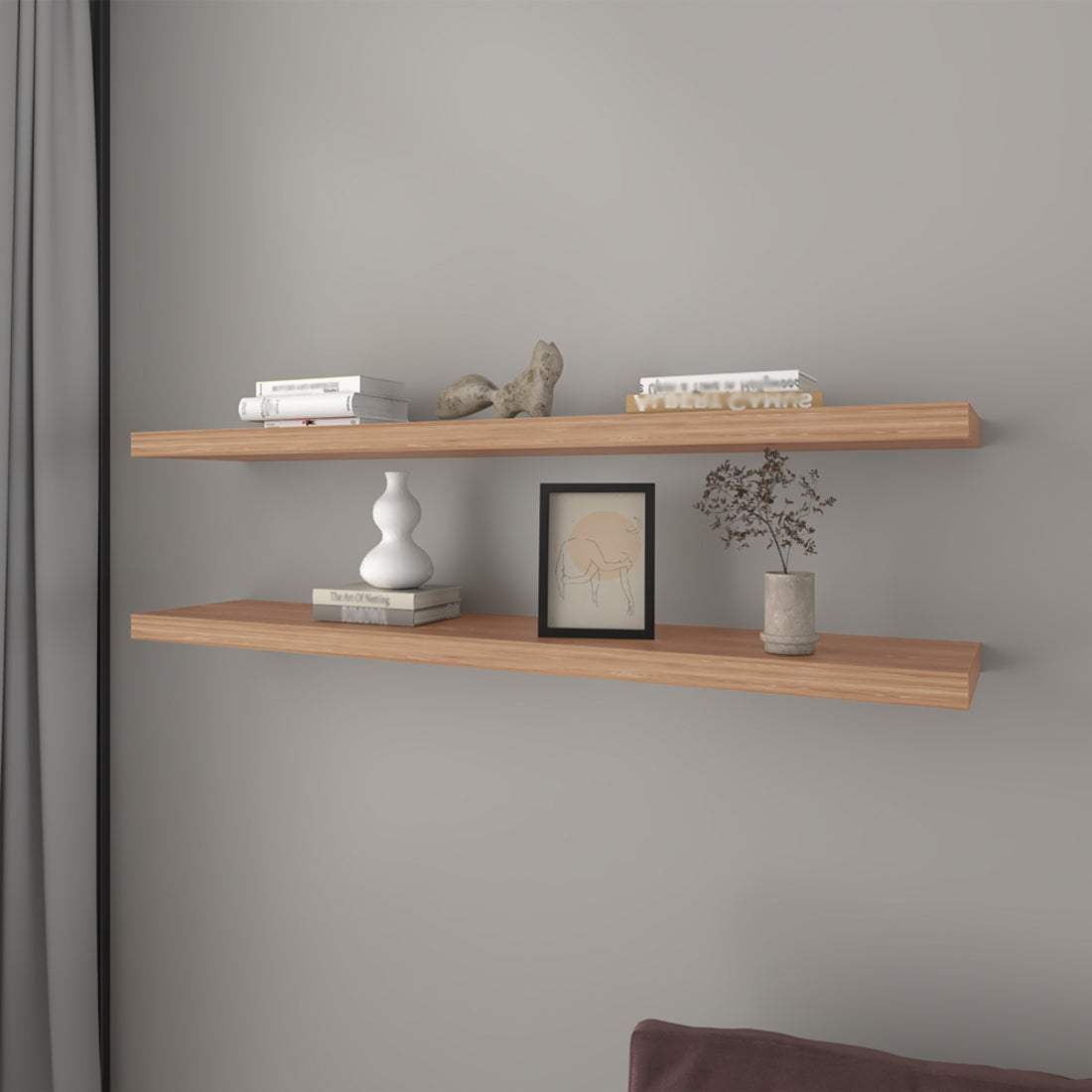 Set Of Two Wood Wall Mounted Floating Shelf-Wall Mounted Shelves-DECOROLALA