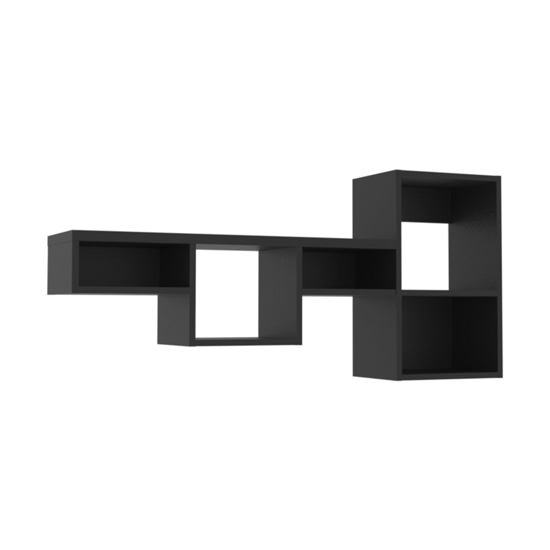 47" Black Wood Wall Mounted Cubby Shelf-Wall Mounted Shelves-DECOROLALA