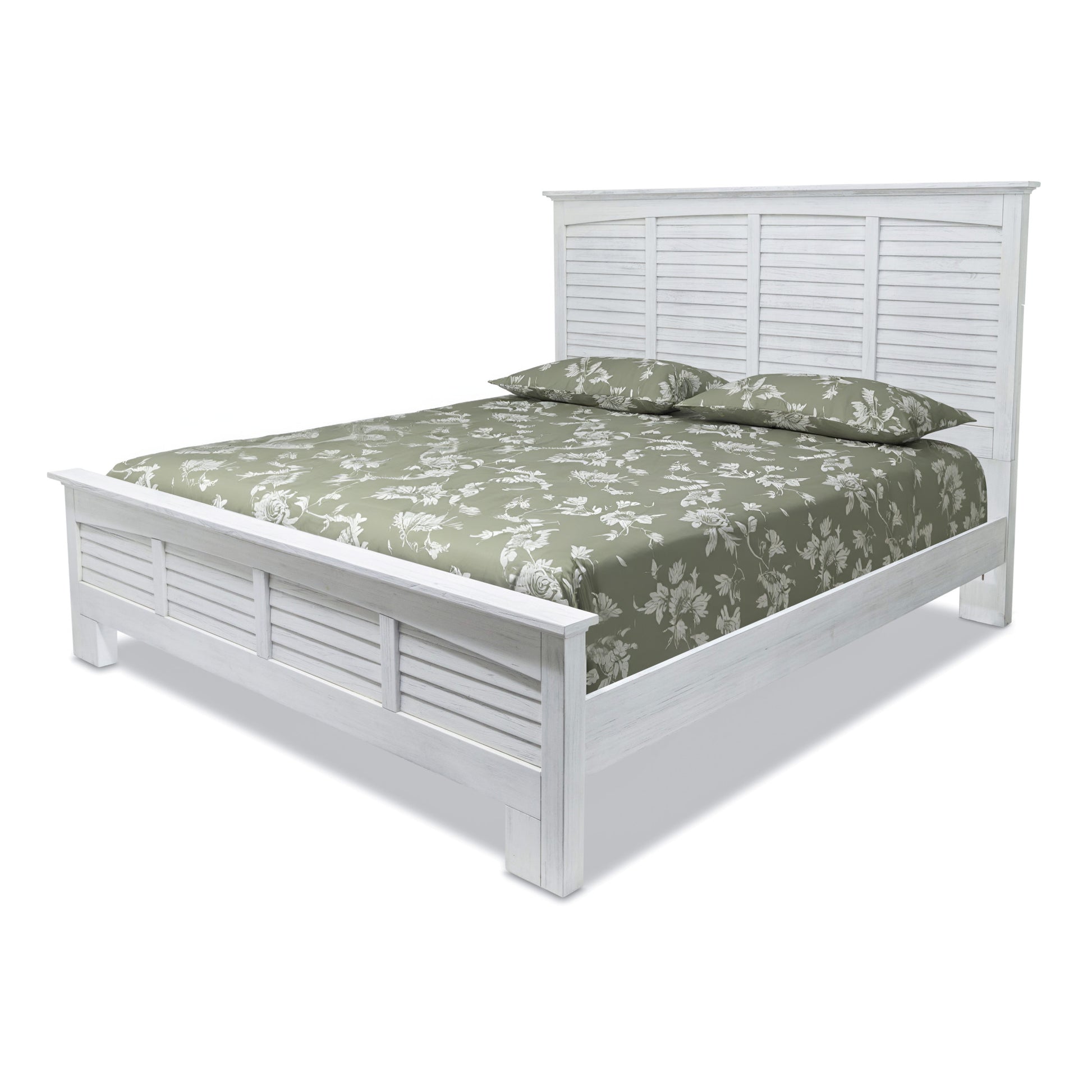 White Plantation Shutter Distressed Solid Wood King Bed Frame-1