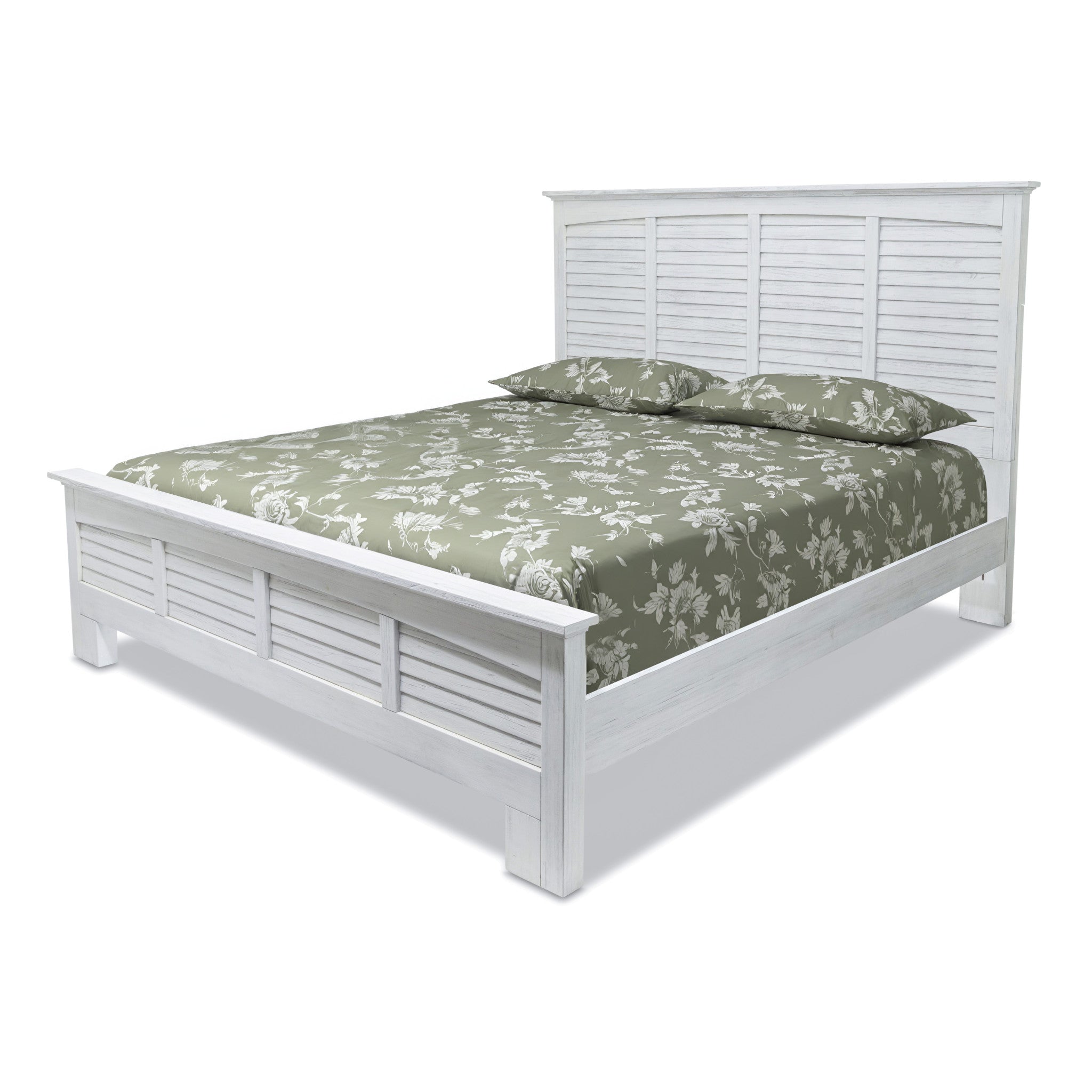 White Plantation Shutter Distressed Solid Wood King Bed Frame-1