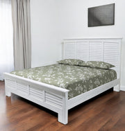 White Plantation Shutter Distressed Solid Wood King Bed Frame-0