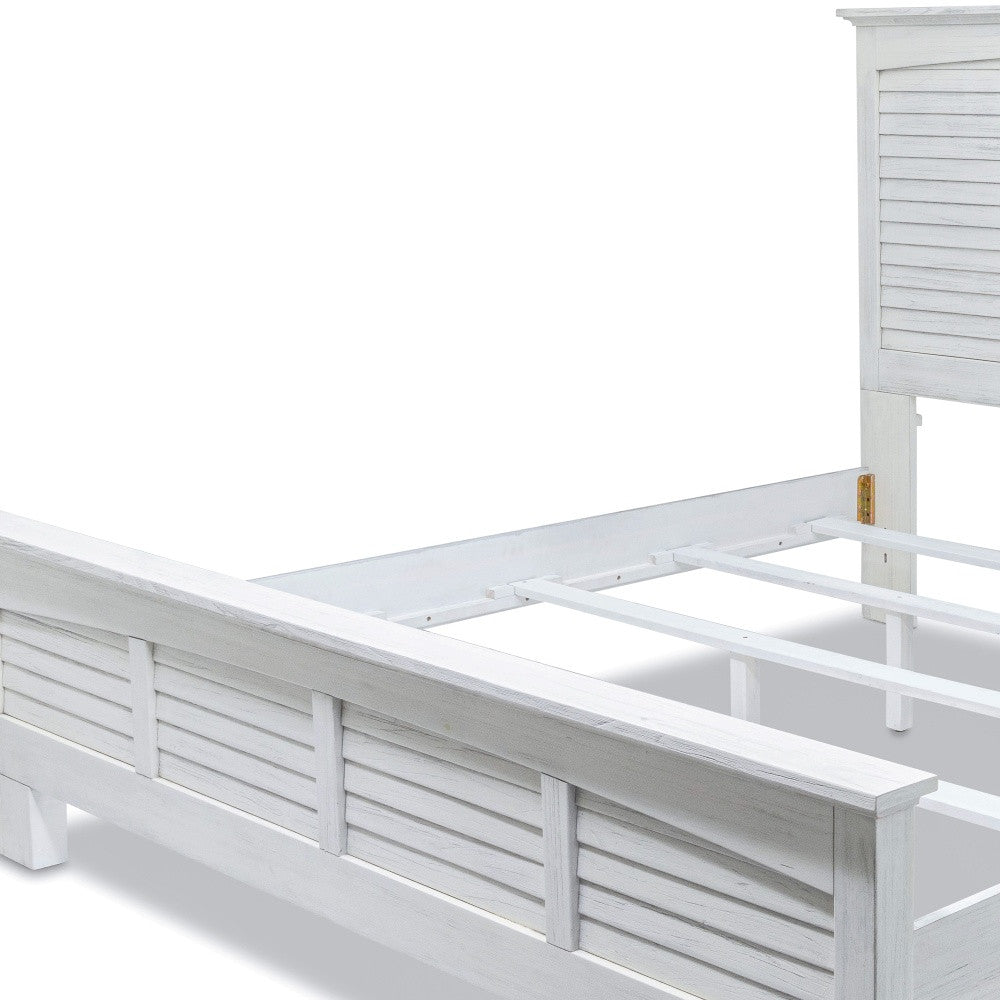 White Plantation Shutter Distressed Solid Wood King Bed Frame-8