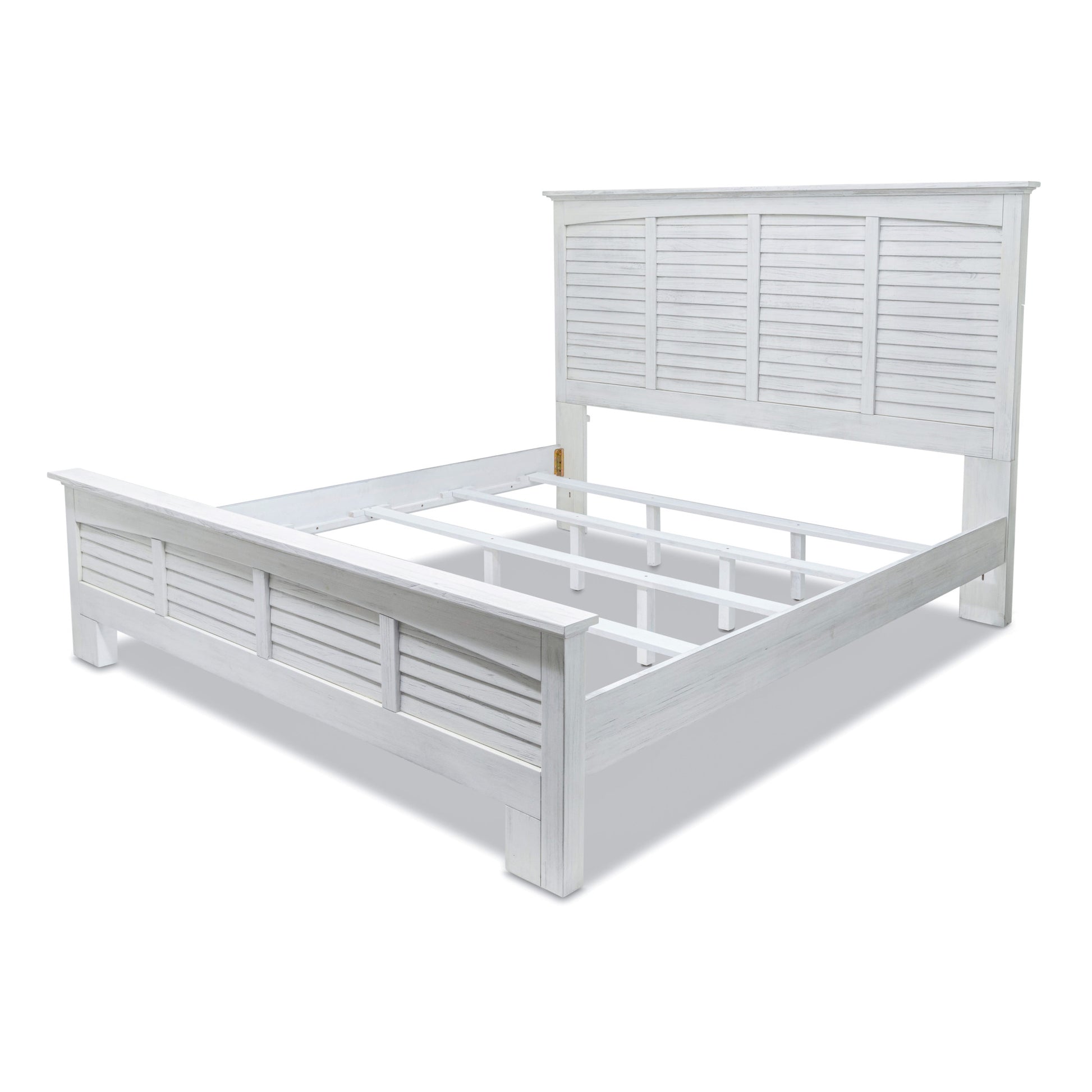 White Plantation Shutter Distressed Solid Wood King Bed Frame-2