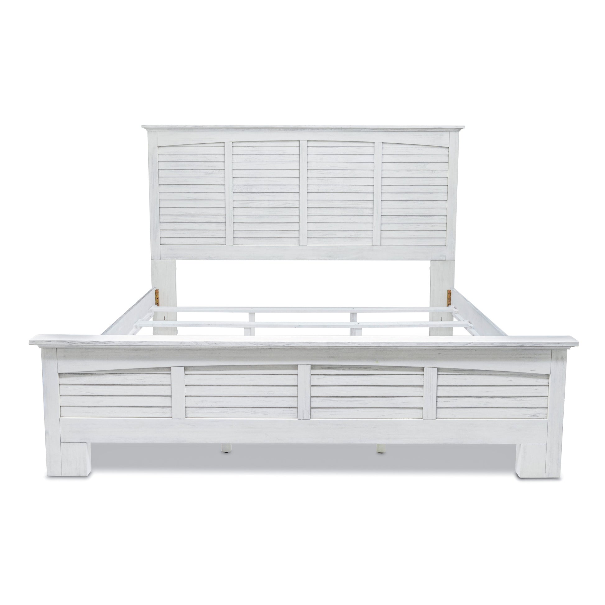 White Plantation Shutter Distressed Solid Wood King Bed Frame-3