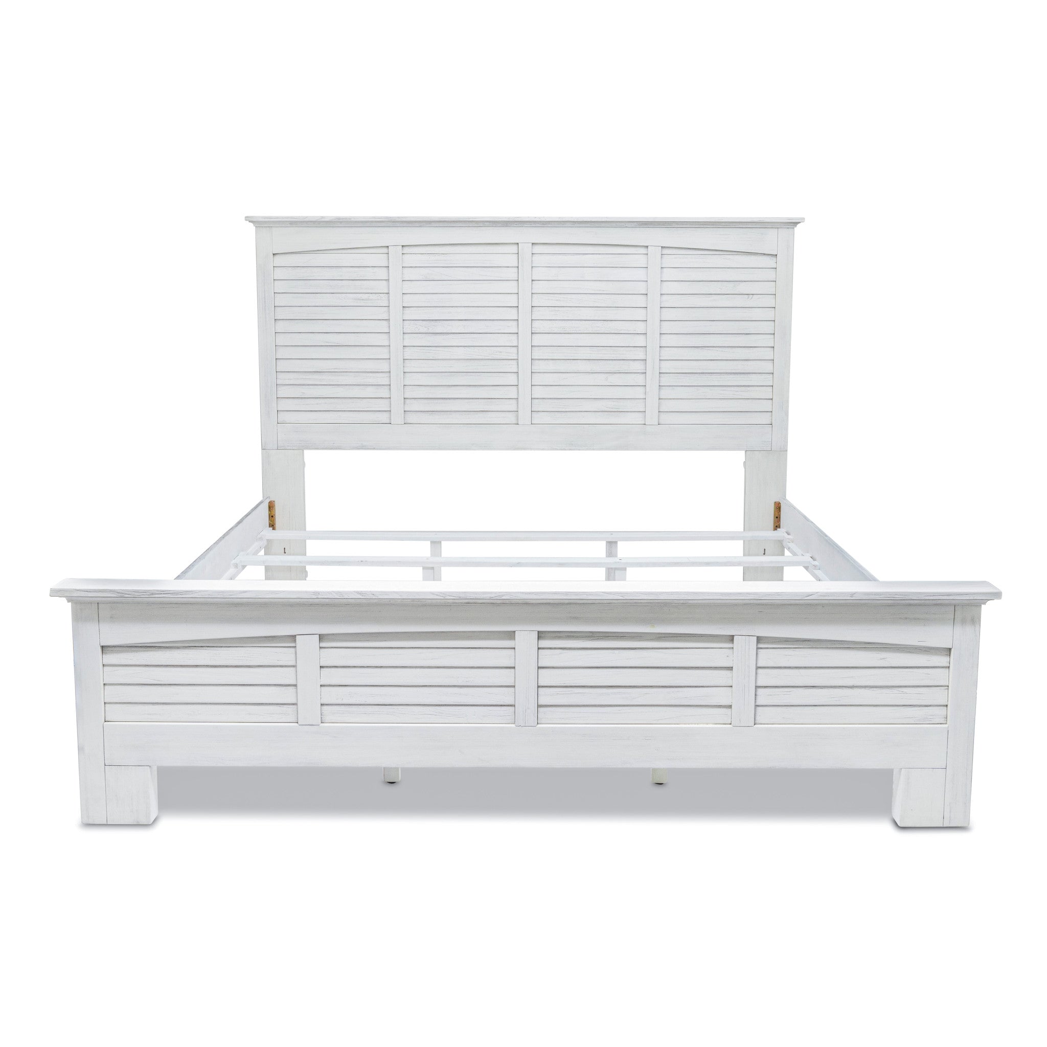 White Plantation Shutter Distressed Solid Wood King Bed Frame-3