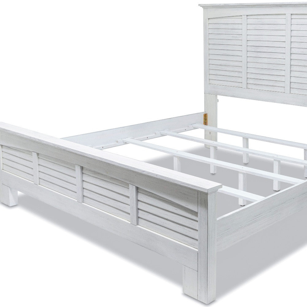 White Plantation Shutter Distressed Solid Wood King Bed Frame-6