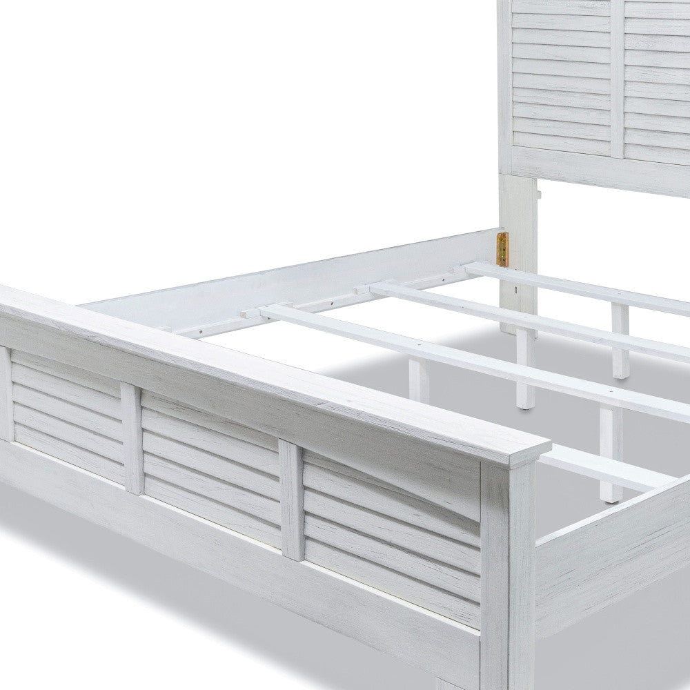 White Plantation Shutter Distressed Solid Wood King Bed Frame-7