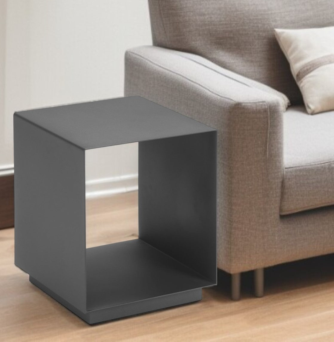 17" Charcoal Aluminum Square End Table With Shelf-End-Side Tables-DECOROLALA