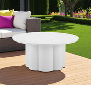 34" White Rounded Aluminum Outdoor Coffee Table-Outdoor Tables-DECOROLALA