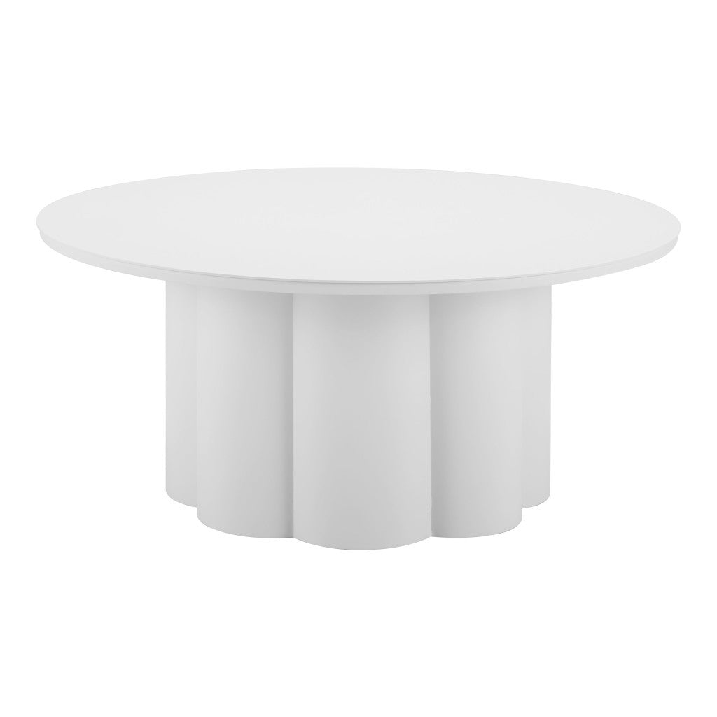 34" White Rounded Aluminum Outdoor Coffee Table-Outdoor Tables-DECOROLALA