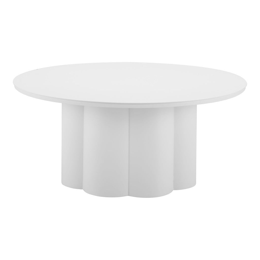 34" White Rounded Aluminum Outdoor Coffee Table-Outdoor Tables-DECOROLALA