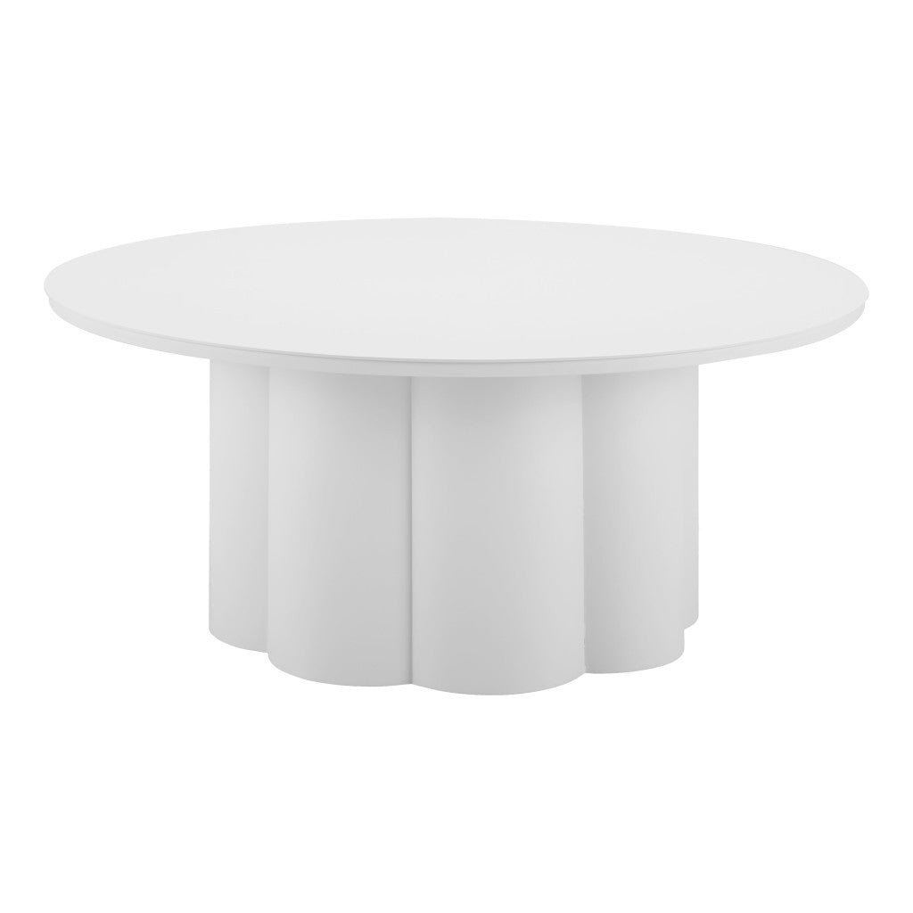 34" White Rounded Aluminum Outdoor Coffee Table-Outdoor Tables-DECOROLALA