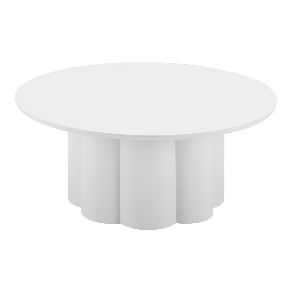 34" White Rounded Aluminum Outdoor Coffee Table-Outdoor Tables-DECOROLALA