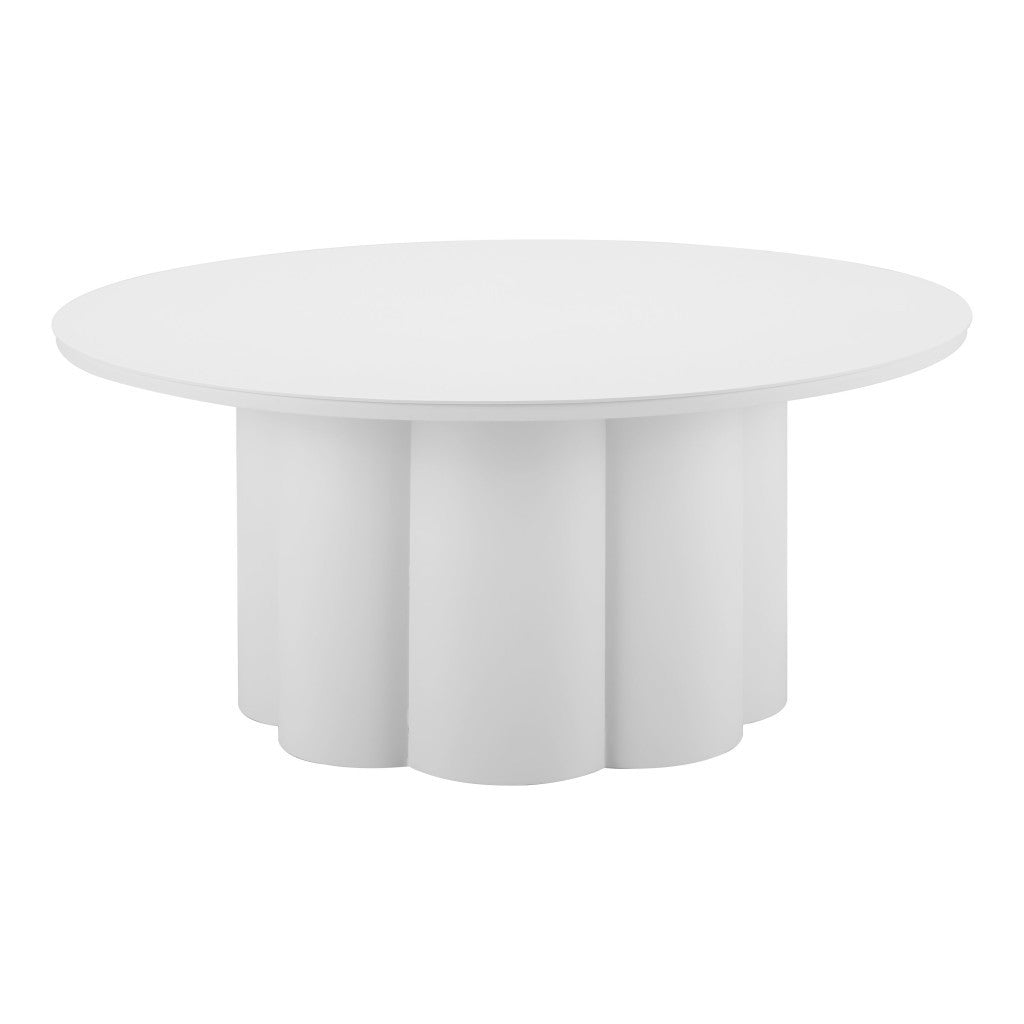 34" White Rounded Aluminum Outdoor Coffee Table-Outdoor Tables-DECOROLALA