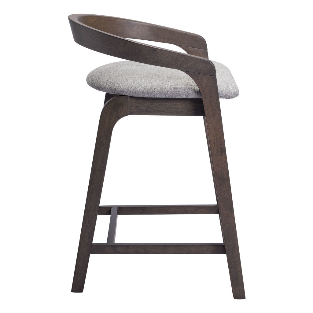Set of Two 25" Gray and Espresso Fabric and Solid Wood Low Back Counter Height Bar Chairs-5