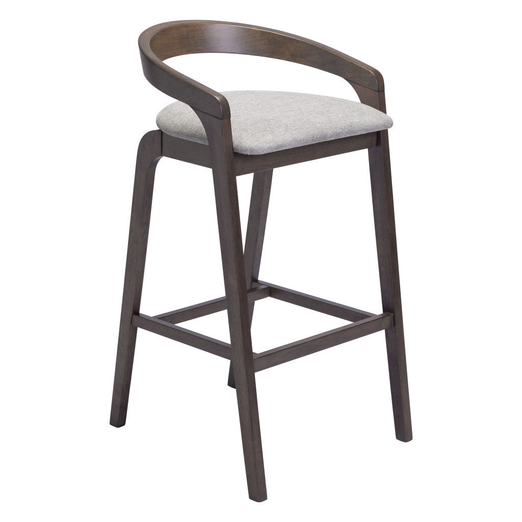 Set of Two 31" Gray and Espresso Fabric and Solid Wood Low Back Bar Height Bar Chairs-1