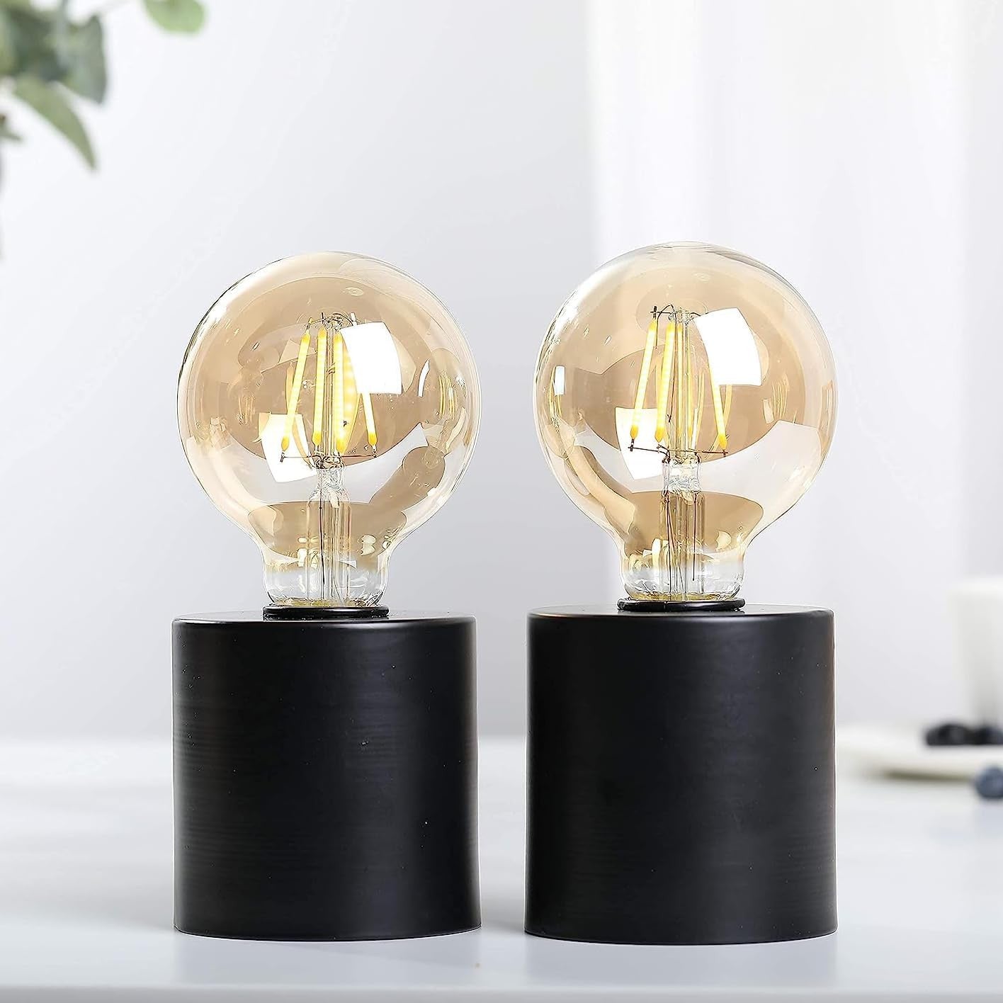 Set of Two 7" Black Metal Lantern Bedside Lamp LED With Clear Novelty Shade-Table Lamps-DECOROLALA