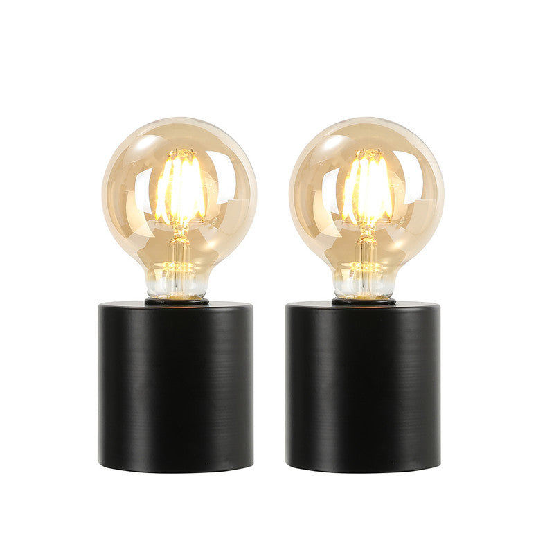 Set of Two 7" Black Metal Lantern Bedside Lamp LED With Clear Novelty Shade-Table Lamps-DECOROLALA