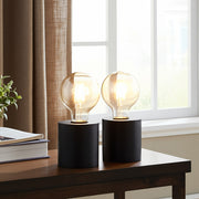 Set of Two 7" Black Metal Lantern Bedside Lamp LED With Clear Novelty Shade-Table Lamps-DECOROLALA
