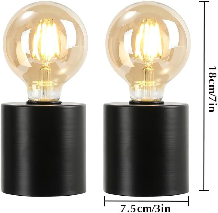 Set of Two 7" Black Metal Lantern Bedside Lamp LED With Clear Novelty Shade-Table Lamps-DECOROLALA