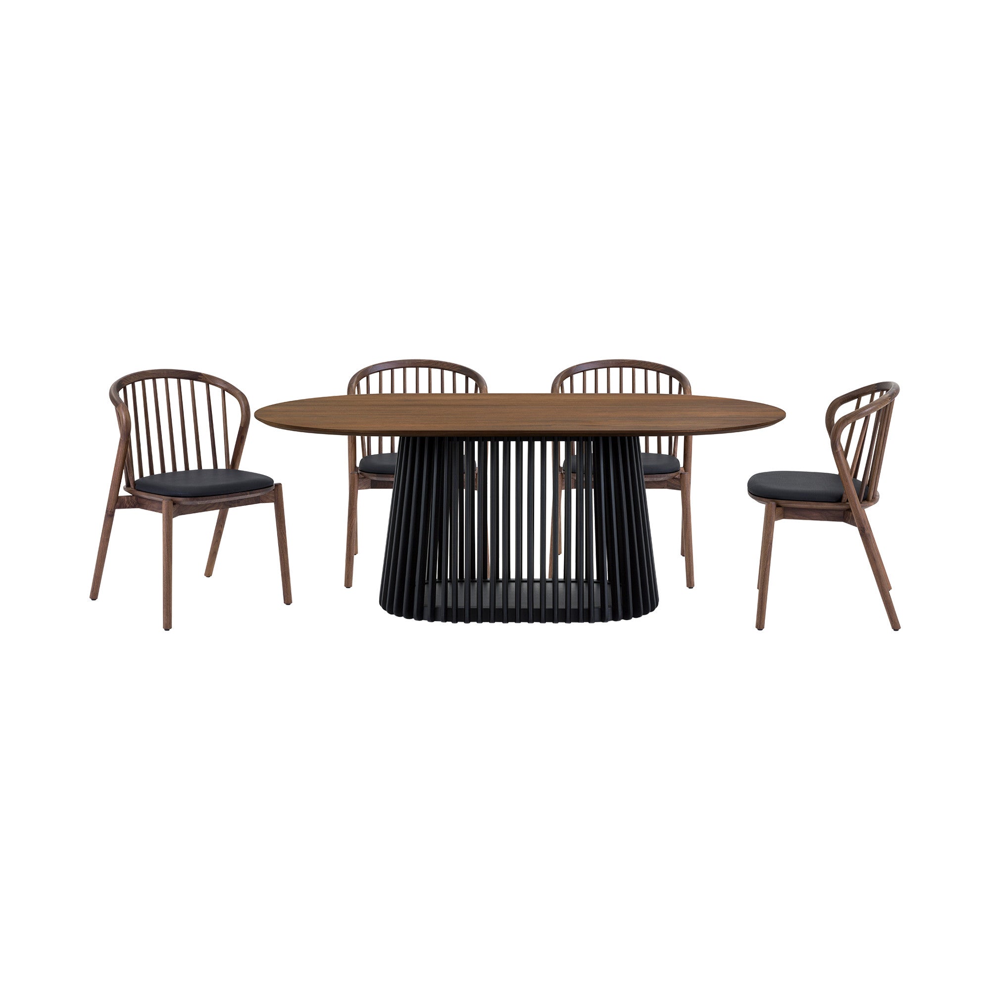 Five Piece Brown and Black Oval Dining Set with Four Chairs-Dining Sets-DECOROLALA
