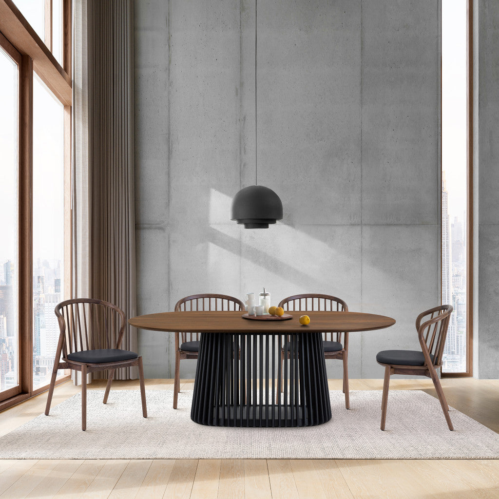 Five Piece Brown and Black Oval Dining Set with Four Chairs-Dining Sets-DECOROLALA