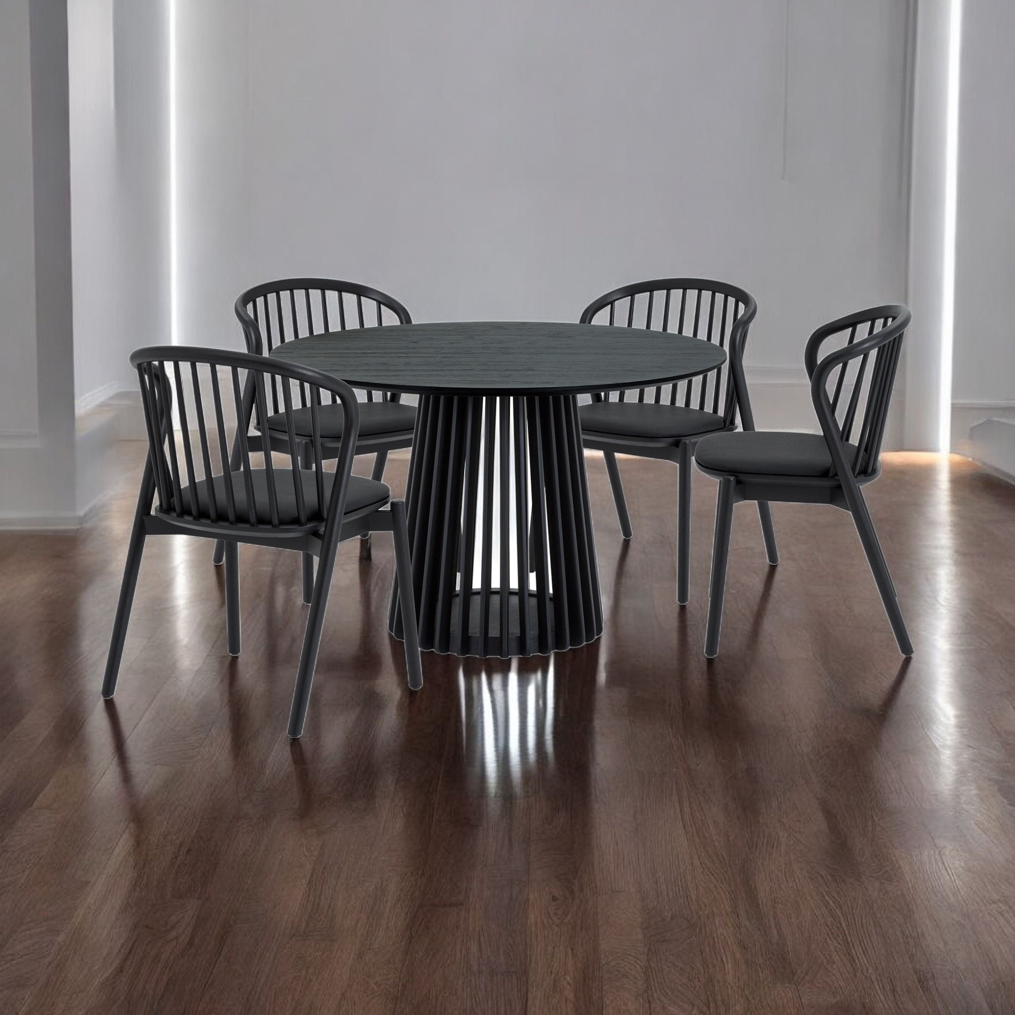 Five Piece Black Round Dining Set with Four Chairs-Dining Sets-DECOROLALA