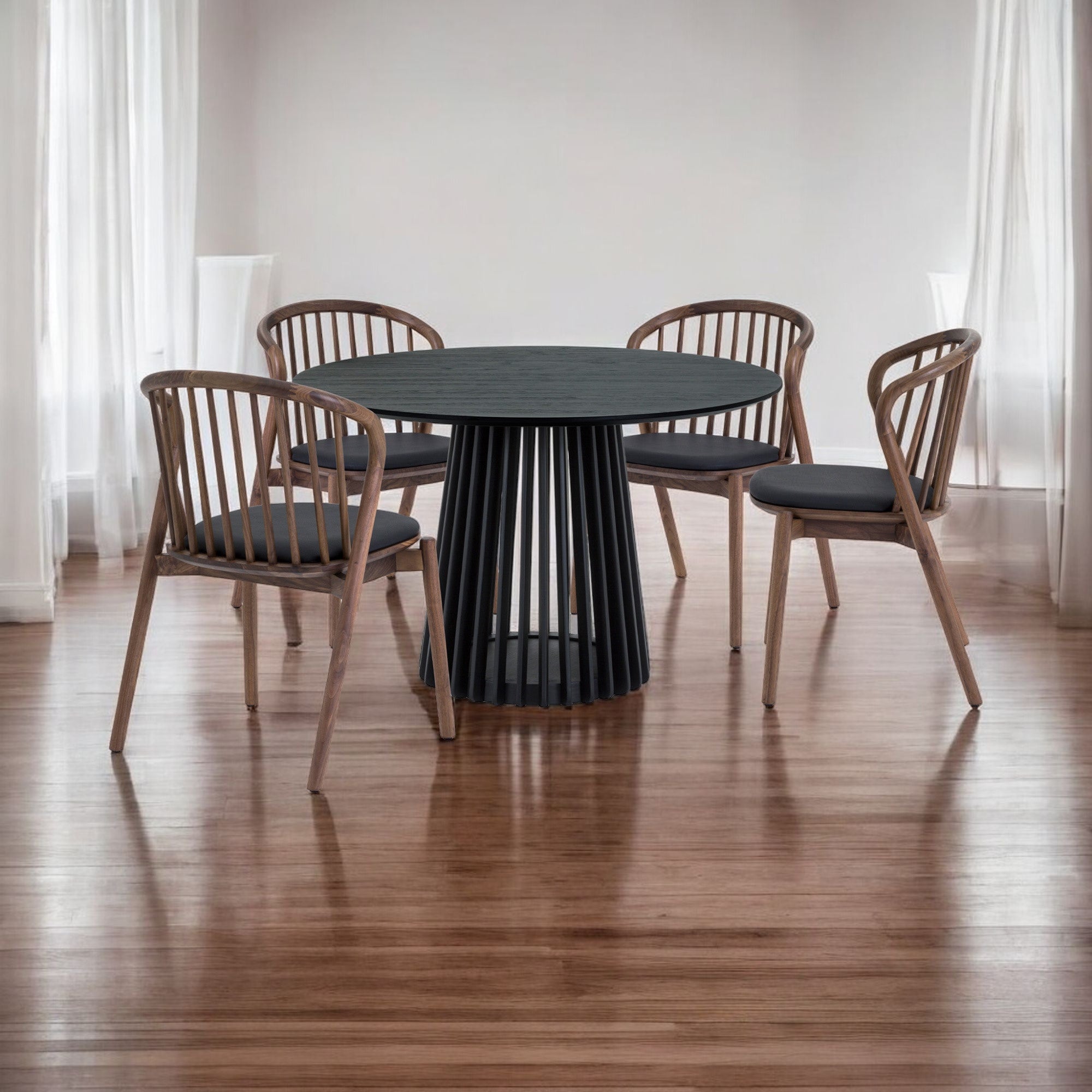 Five Piece Black Round Dining Set with Four Chairs-Dining Sets-DECOROLALA