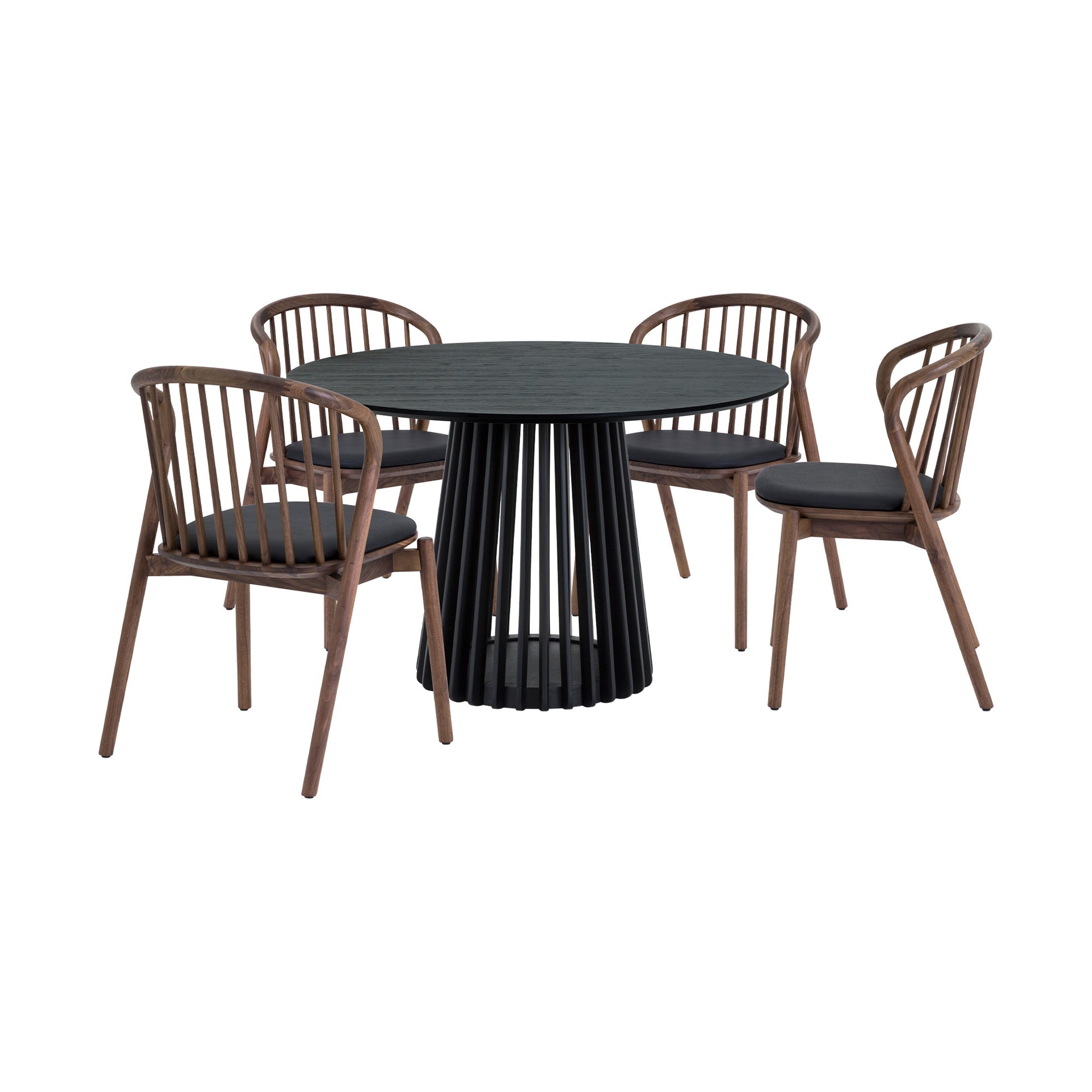Five Piece Black Round Dining Set with Four Chairs-Dining Sets-DECOROLALA