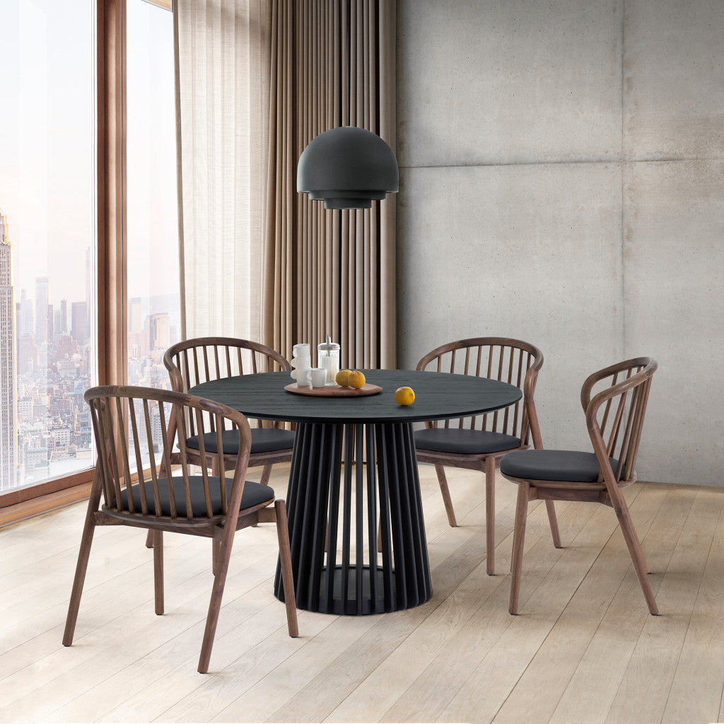 Five Piece Black Round Dining Set with Four Chairs-Dining Sets-DECOROLALA