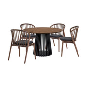 Five Piece Brown and Black Round Dining Set with Four Chairs-Dining Sets-DECOROLALA
