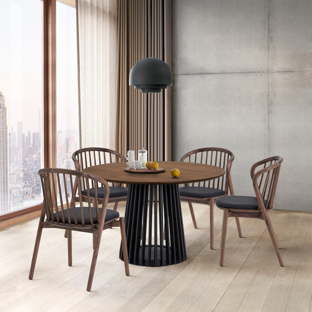 Five Piece Brown and Black Round Dining Set with Four Chairs-Dining Sets-DECOROLALA