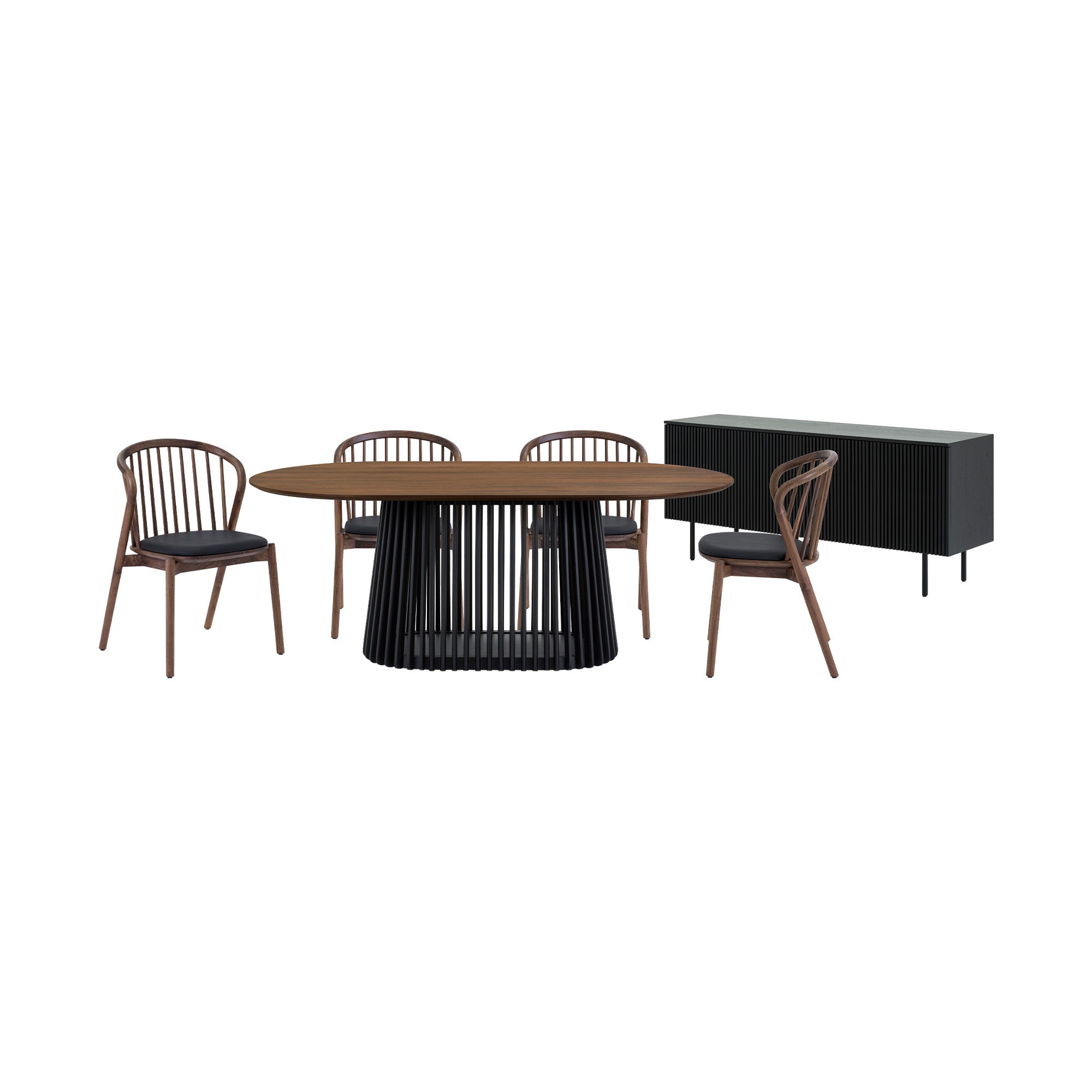 Six Piece Brown and Black Oval Dining Set with Four Chairs and Sideboard-Dining Sets-DECOROLALA