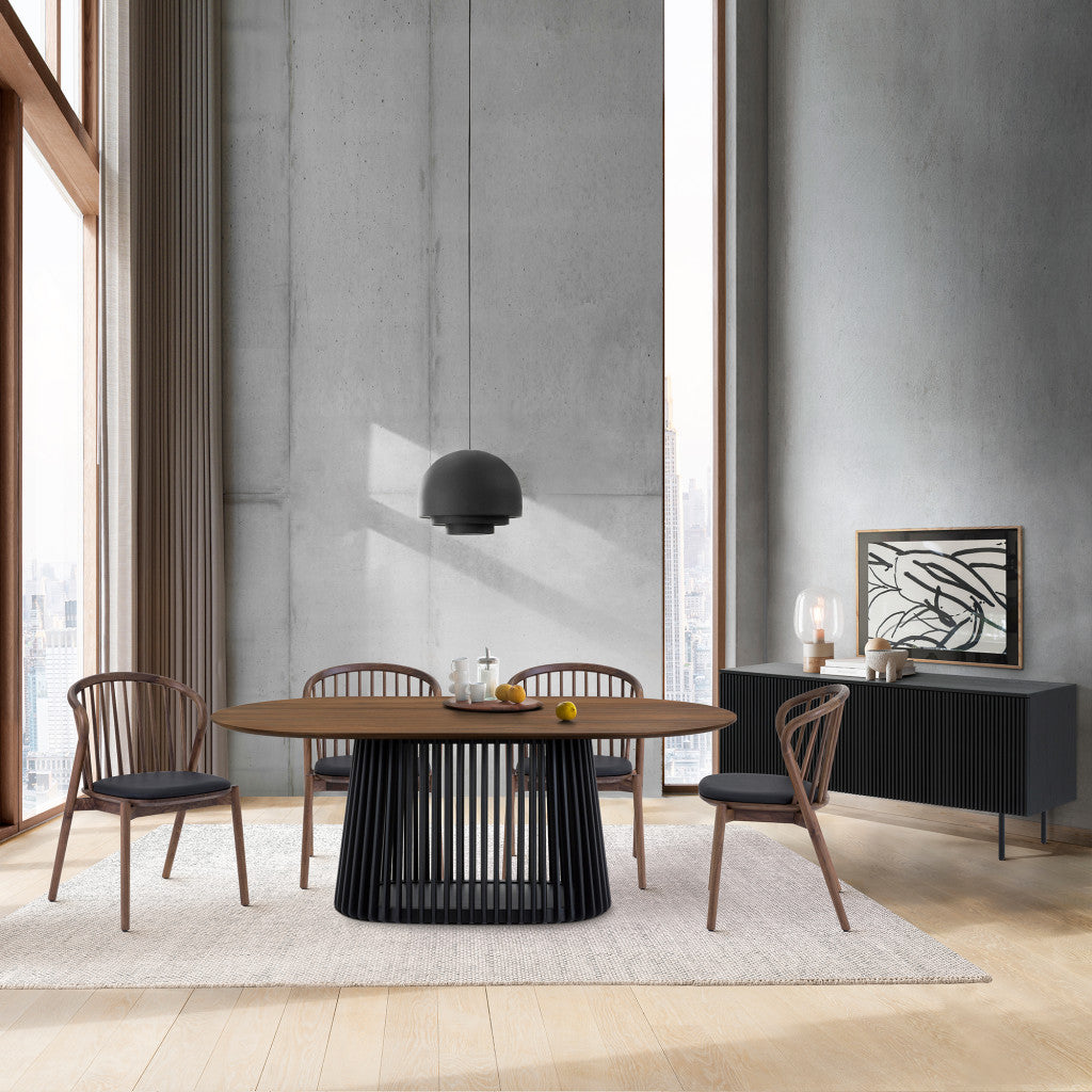 Six Piece Brown and Black Oval Dining Set with Four Chairs and Sideboard-Dining Sets-DECOROLALA