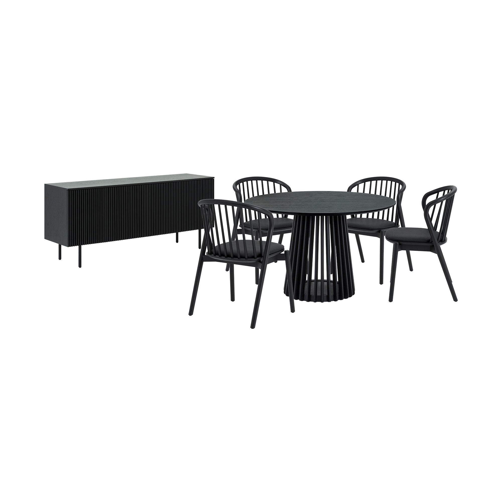 Six Piece Black Round Dining Set with Four Chairs and Sideboard-Dining Sets-DECOROLALA