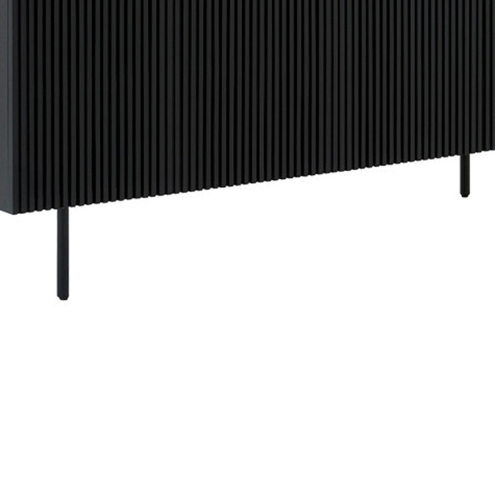 Six Piece Black Round Dining Set with Four Chairs and Sideboard-Dining Sets-DECOROLALA