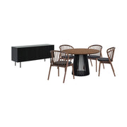 Six Piece Brown and Black Round Dining Set with Four Chairs and Sideboard-Dining Sets-DECOROLALA