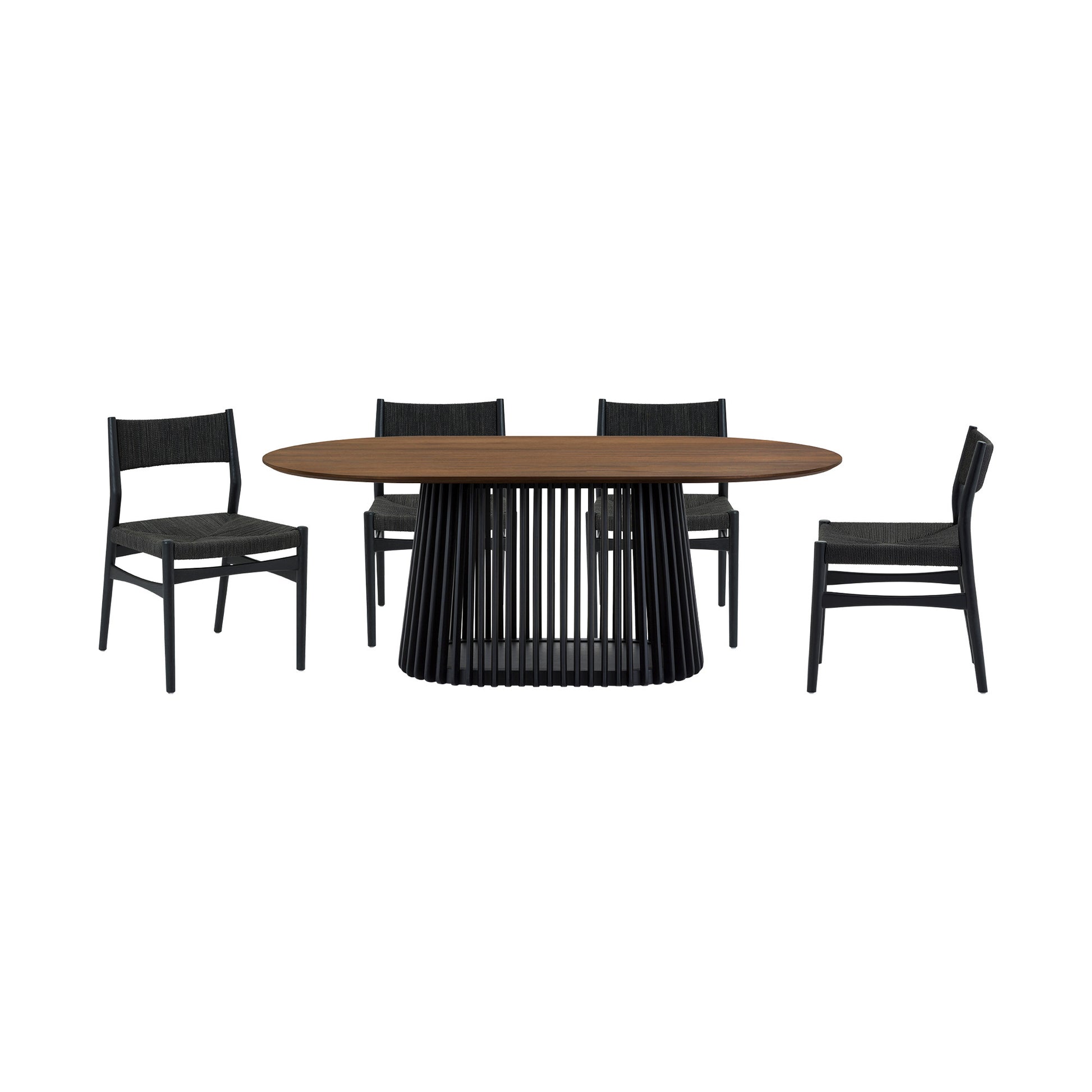 Five Piece Brown and Black Oval Dining Set with Four Chairs-Dining Sets-DECOROLALA