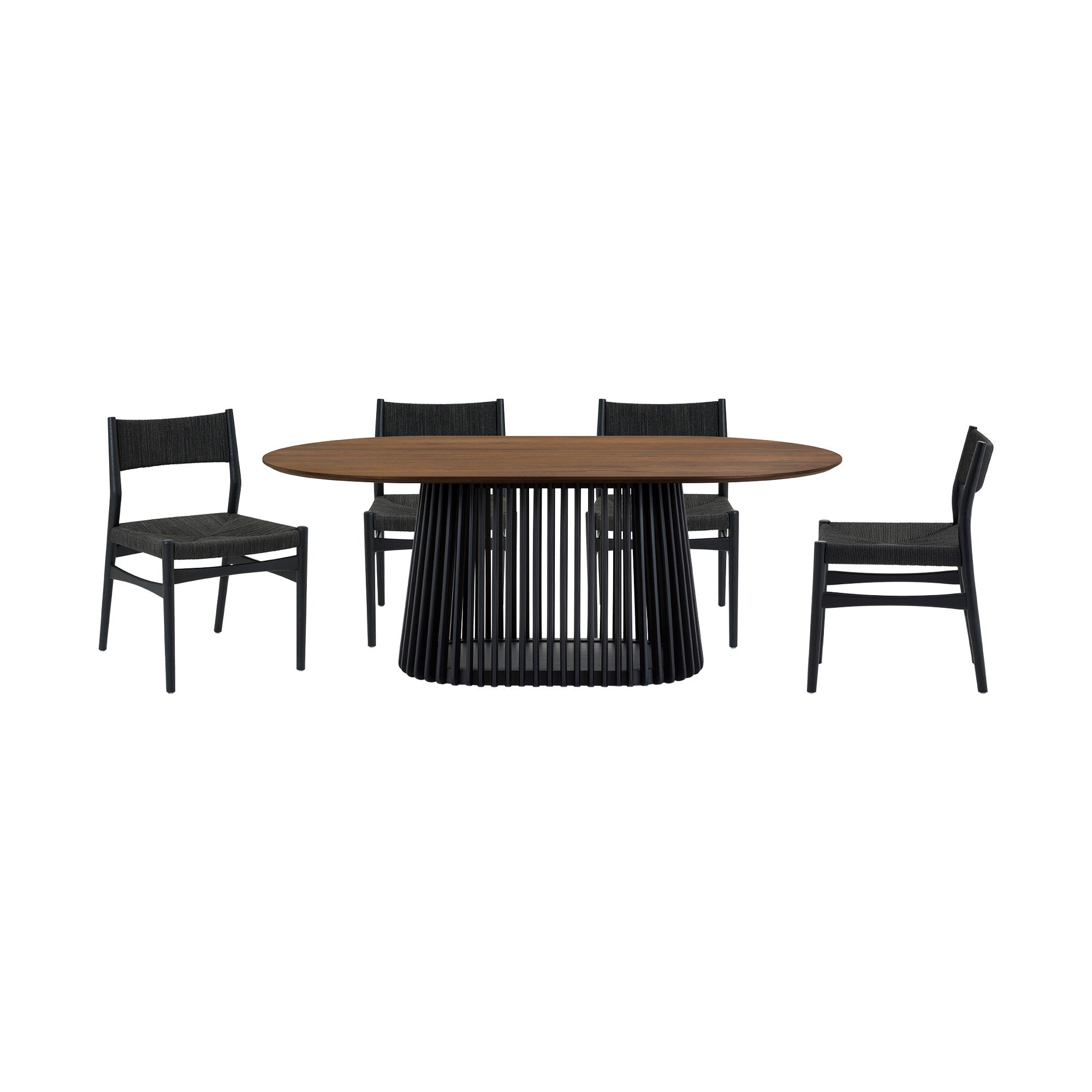 Five Piece Brown and Black Oval Dining Set with Four Chairs-Dining Sets-DECOROLALA