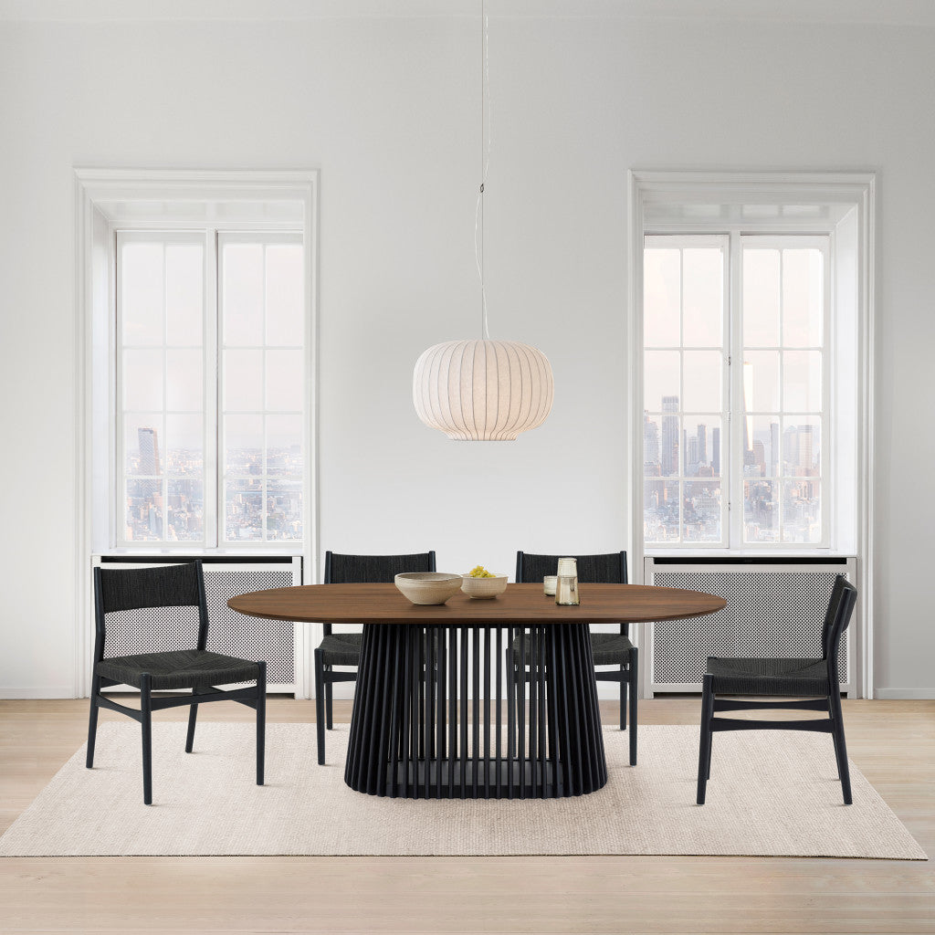 Five Piece Brown and Black Oval Dining Set with Four Chairs-Dining Sets-DECOROLALA